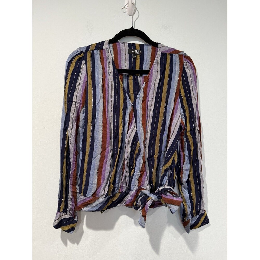 Ana Striped Wrap Top Womens Medium Petite Work Office Travel Vacation Sparkle